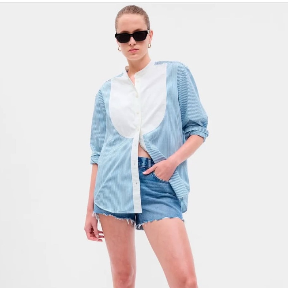 NWT GAP Women’s Striped Cotton Popover Shirt Size M